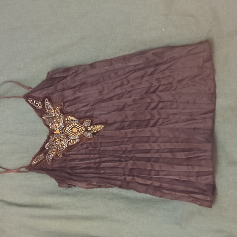 Bead Embellished Crinkle Satin Tank Top